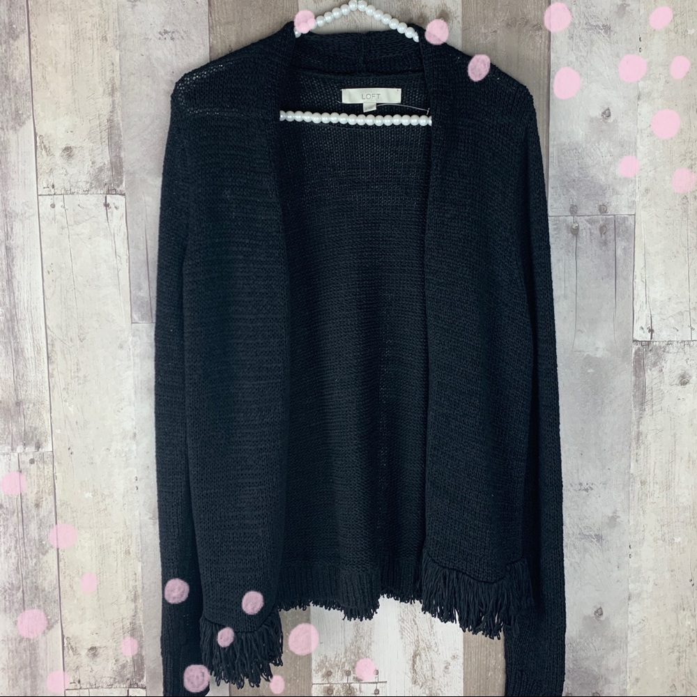 NWOT Ann Taylor LOFT black fringe sweater size Small
